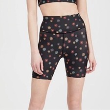 SPLITS59 Black Multi Color Ava High Waist Edelweiss Floral Active Biker Shorts S