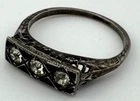 Filigree Paste Sterling Silver Ring Size 7.5 Vintage Enamel 1.9g