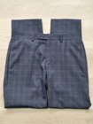 Blue Ralph Lauren men’s dress pants with gray plaid pattern, size 32W x 30L, laid flat on light wood floor.