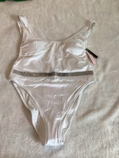 Victoria's Secret Womes Bling Logo Strap White One-piece Swimsuit Size M Beach