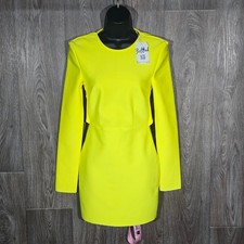Bella Barnett Long Sleeve Cut Out Bandage Mini Dress S Yellow Neon Sexy Party