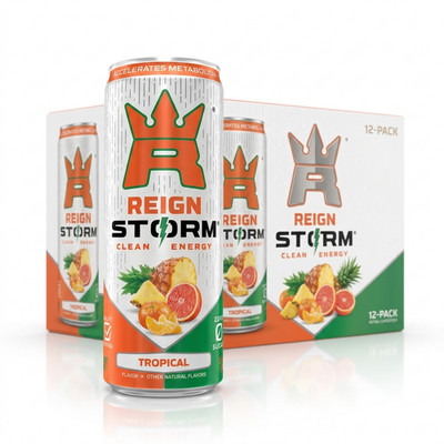 Reign Storm Clean Energy Drink Tropical 12oz 12 Pack Case Zero Sugar Plant Based