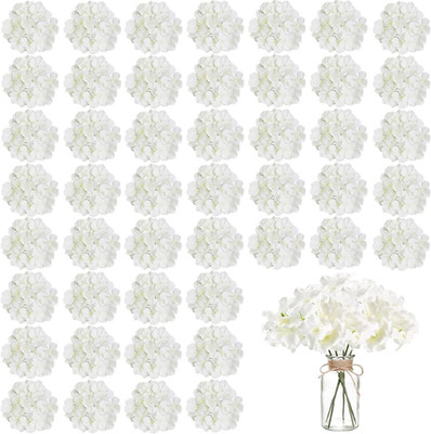 100PCS Ivory Silk Hydrangea Flowers with Stems for Wedding & Party Decor