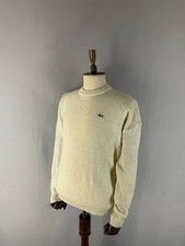 Lacoste Mens Knit Sweater Size L Ivory Wool Long Sleeve Crew Neck Pullover