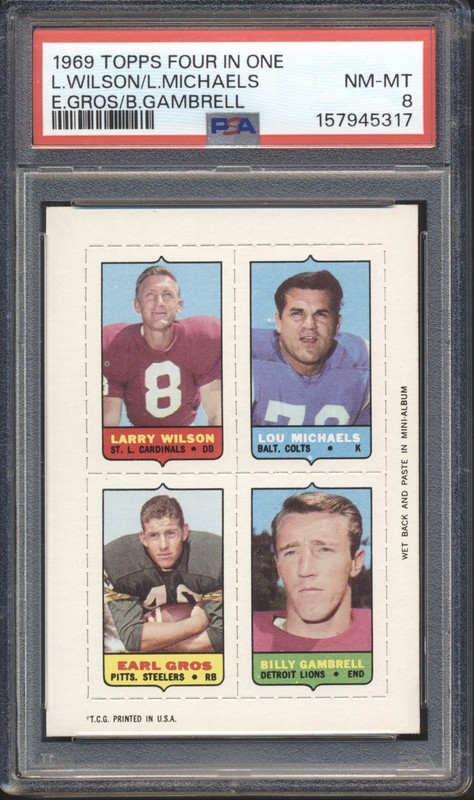 1969 Topps Four In One Football WILSON / Michaels / Gros / Gambrell PSA 8 NM-MT