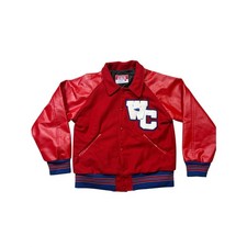 Vintage 90s Red Letterman Varsity Jacket Cheerleader Wool Vinyl USA Made M