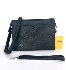 NWT Crossbody Bag Black Pebbled Vegan Leather Removable Strap Multi Pocket