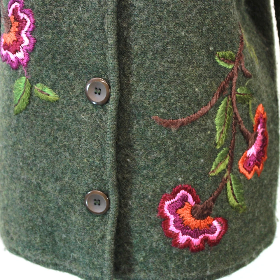 Cárdigan Suéter Ojo de Águila Vintage Lana Floral Bordado Abuela Años 90 Pequeño Foto 4 de 4