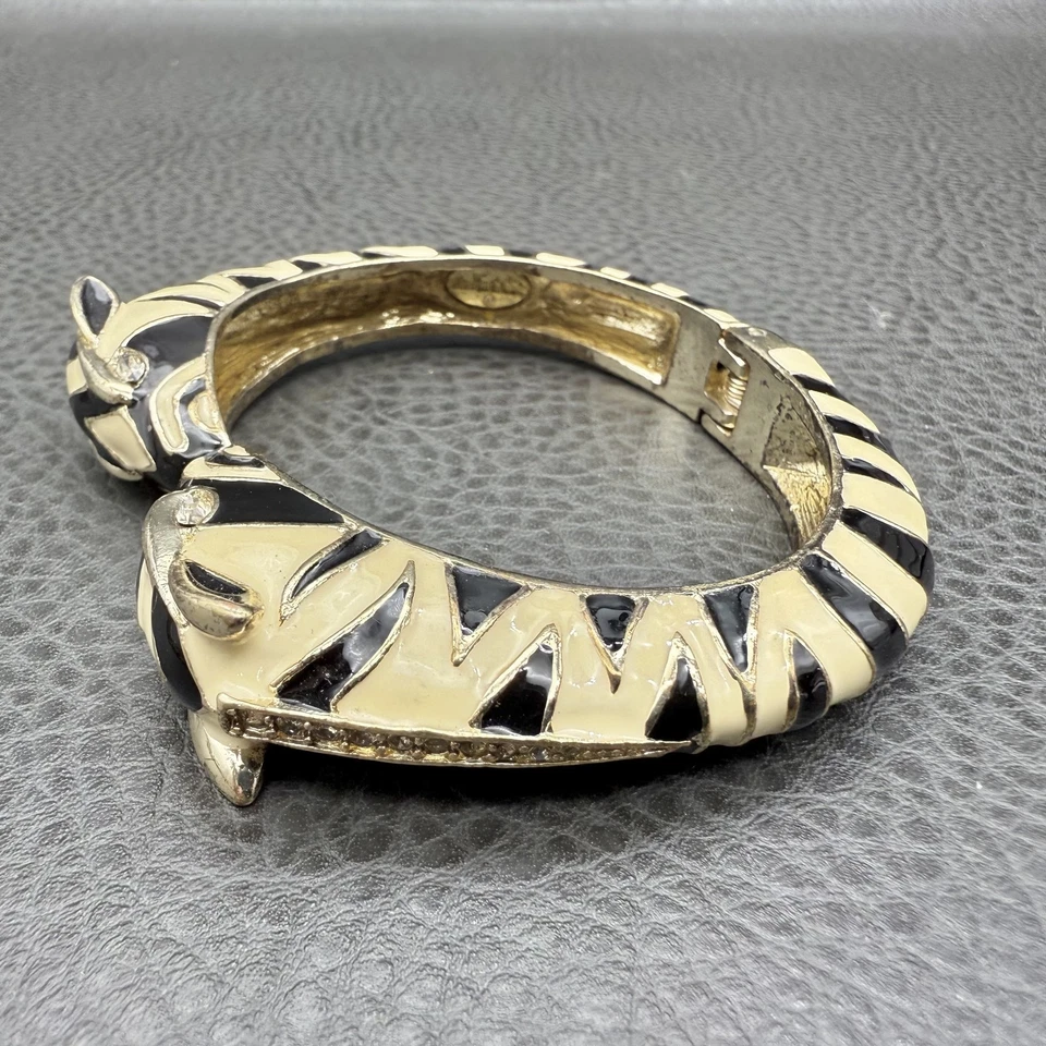 Stella & Dot Zebra Statement Bracelet Hinged Bangle Enamel Animal Print Jewelry - Image 3 of 4