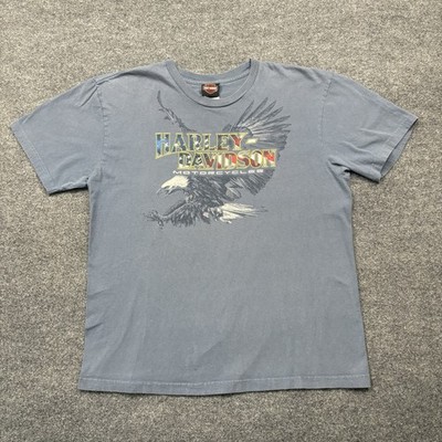 Harley Davidson Shirt Mens XL Blue Eagle Flag Clinton TWP Michigan Wolverine