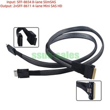 50CM SFF-8654 8i SlimSAS to 2x SFF-8611 4i Mini SAS HD Breakout Cable 24Gbps