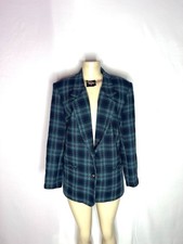 VINTAGE ALFRED DUNNER BLUE MULTI PLAID TWO BUTTON BLAZER MADE IN USA SZ 12