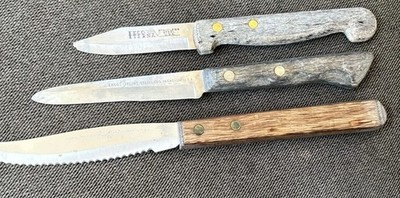 Vtg EKCO Carbon Knife Set Paring Steak USA Forge Eterna Stainless Flint Lot 3 
