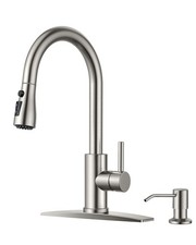 Kitchen Faucets with Soap Dispenser and Pull Down Sprayer, Brushed Nickel, Bar