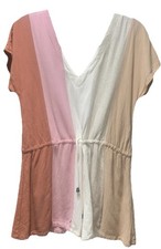 entro Colorblock V-Neck Short Sleeve Button T-Shirt Dress Short Size M Linen