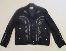 Vintage 50s HBarC California Ranchwear Black Embroidered Gabardine Jacket sz XL