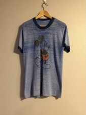 Vintage 70s-80s Mickey Mouse Blue Ringer Shirt Fits Large VERY Thin  Faded