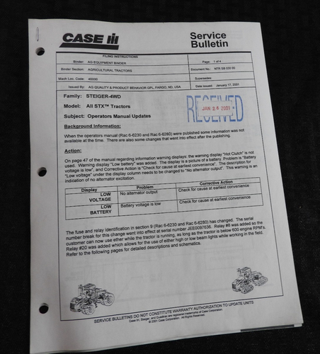 15+2001 Case IH Steiger Stx 275 325 375 410 440 Tracteur Installer Manuel Set - Photo 16 sur 16