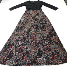 Gilli Small A-Line Faux Wrap Long Sleeve Midi Dress All Over Print Black MINT
