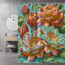 Floral Shower Curtain Pink Blue Green Large Bloom Print