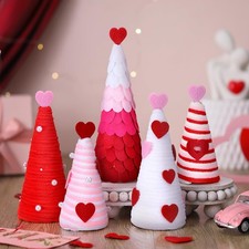 Valentine's Day Mini Tree Decor Set - 5 Pcs Heart-Themed Centerpieces