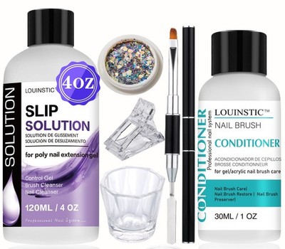 LOUINSTIC Poly Gel Slip Solution and Nail Brush Cleaner Kit, Solution... 