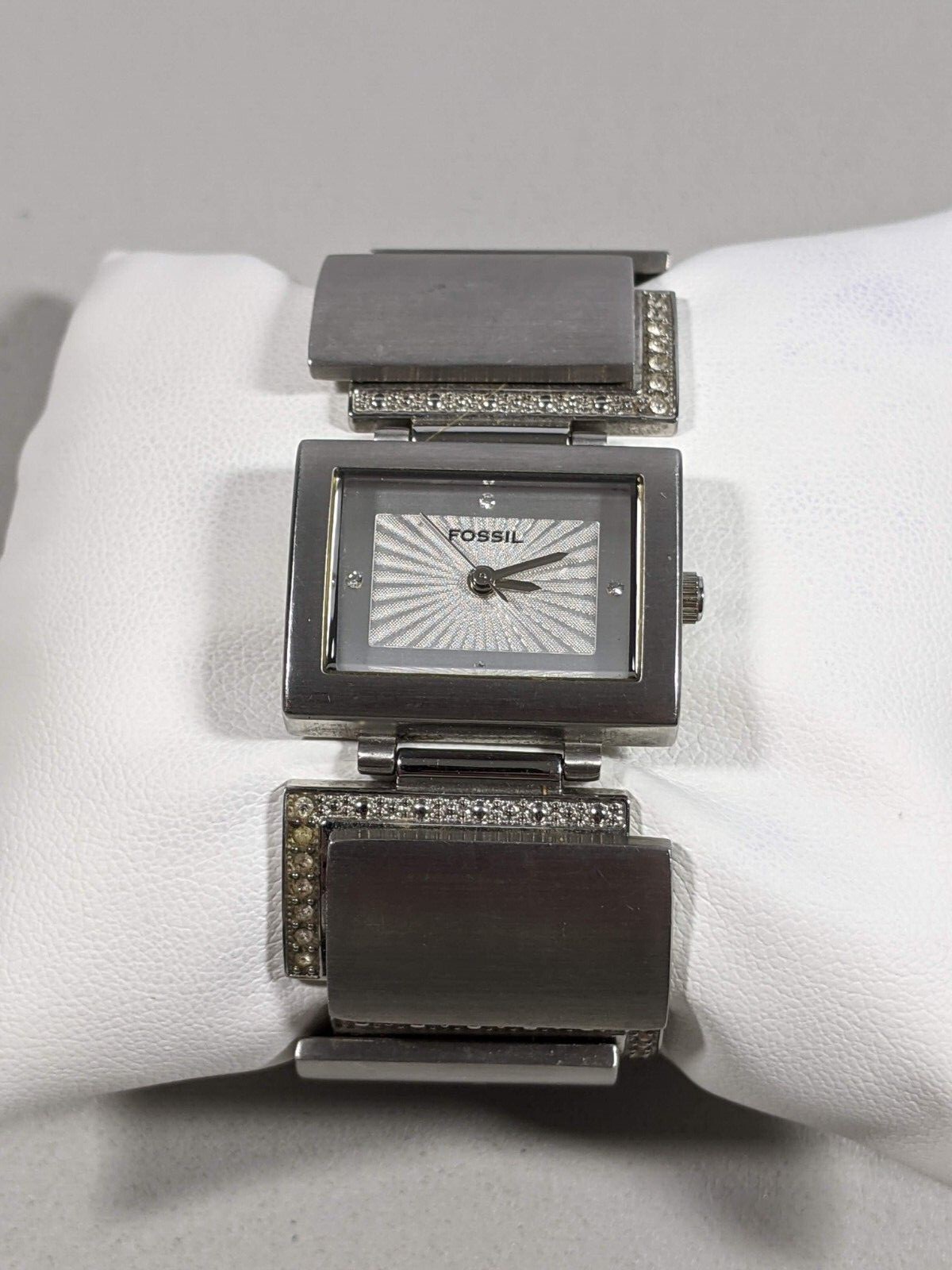 Fossil Silver Tone Dial Rectangle Case Crystal Ac… - image 1