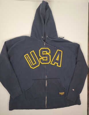 Polo Ralph Lauren Hooded Sweater Mens 2XT Zip Up USA Varsity Y2K