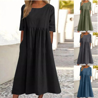 Women's Midi Dress Linen-Inspired Dresses Casual Dress Cotton Linen Dress A Line Dress Stylish Casual Vacation Daily Date Regular Fit Plain Short Women's Midi Dress Linen-Inspired Dresses Casual Dress Cotton Linen Dress A Line Dress Stylish Casual Vacation Daily Date Regular Fit Plain Short