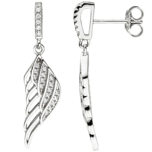 OhrhäNger Ohrringe Ohrstecker FlüGel EngelsflüGel Mit WeißEn Zirkonia 925 Silber-image