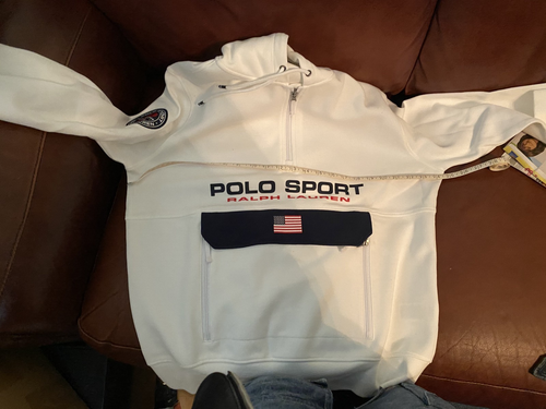 Vintage Ralph Lauren POLO SPORT Hoodie Yachting Size Large NWT! White Navy Red! - 第 6/9 張圖片