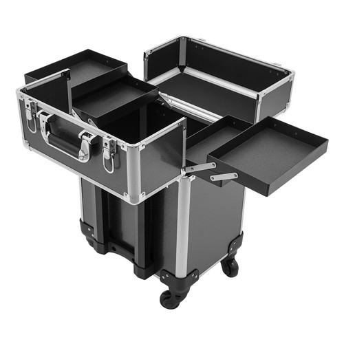Rolling Makeup Train Case Cosmetic Trolley Makeup Travel Makeup Organizer Black - Picture 18 of 24