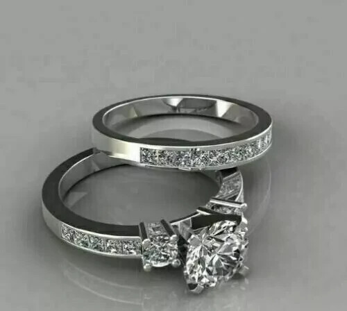 2Ct Round Lab-Created Diamond Bridal Set Wedding Ring 14k White Gold Plated - Picture 4 of 4
