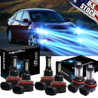 For Nissan Altima 2007-2019 -6x 8000k LED Headlight Hi/ Lo+Fog