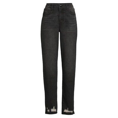 No Boundaries Juniors’ Women's Straight Split Hem Jeans Black Wash 11