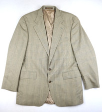 CHAPS RALPH LAUREN VINTAGE MEN'S BEIGE PLAID 100 WOOL BLAZER JACKET - SIZE 42 T