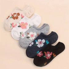 Women's Colorful Floral Print Pattern No Show Low Ankle Fashion Sock Set Of 5