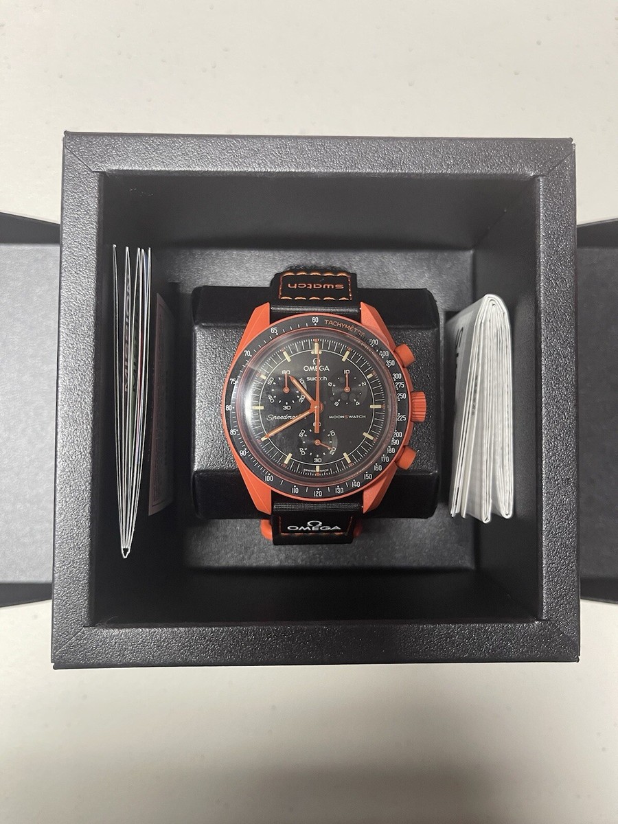 Swatch OMEGA SO33O100 Black Orange Quartz Wristwatch Watch