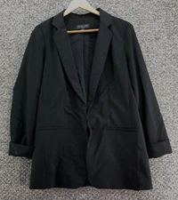 Love Tree Blazer Jacket Black Womens Sz M Open Front Long Sleeve Collared Lined