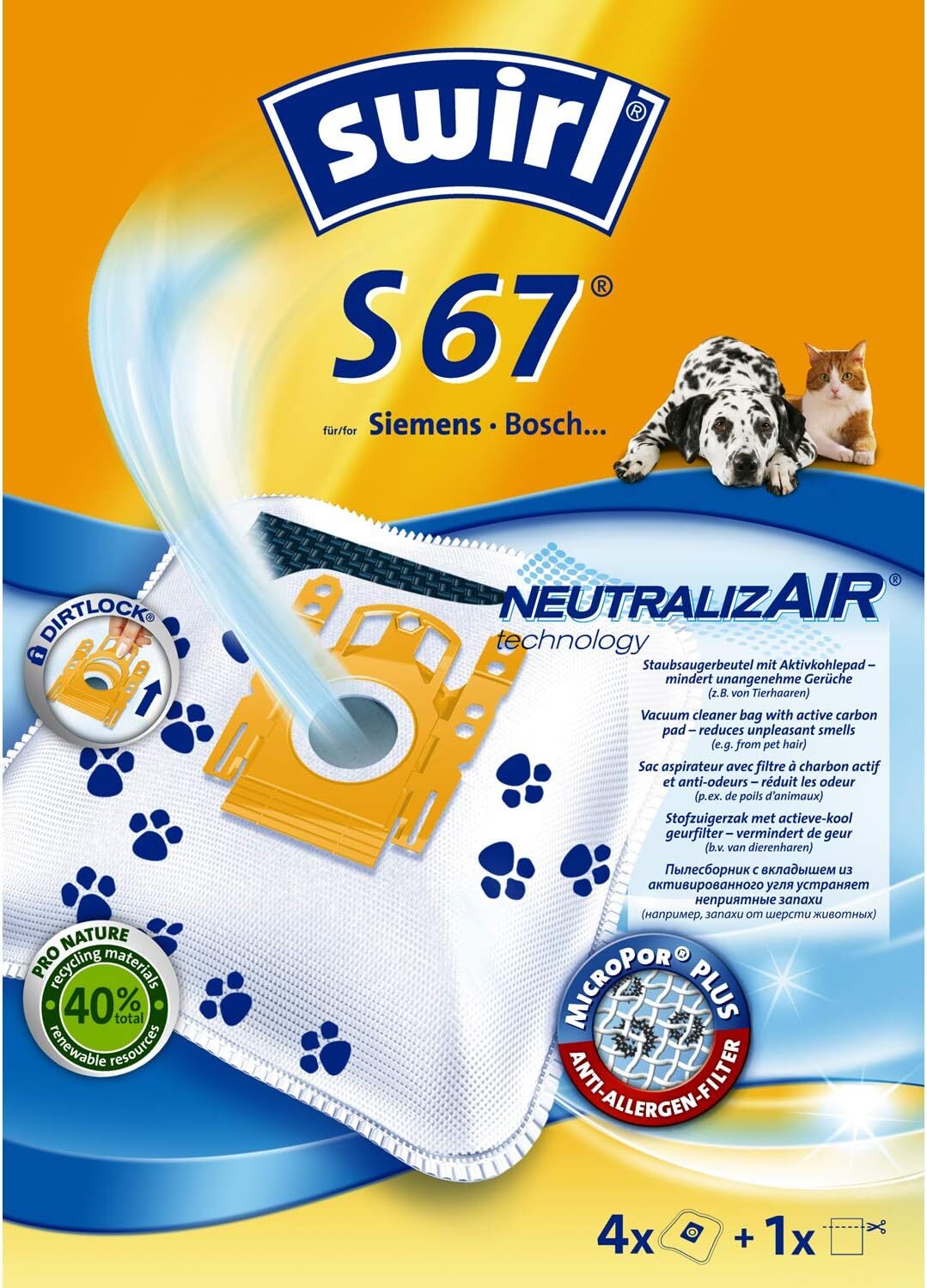 Swirl 202614 S 67 MicroPor Plus-Sacchetti per aspirapolvere Bosch, Tessuto