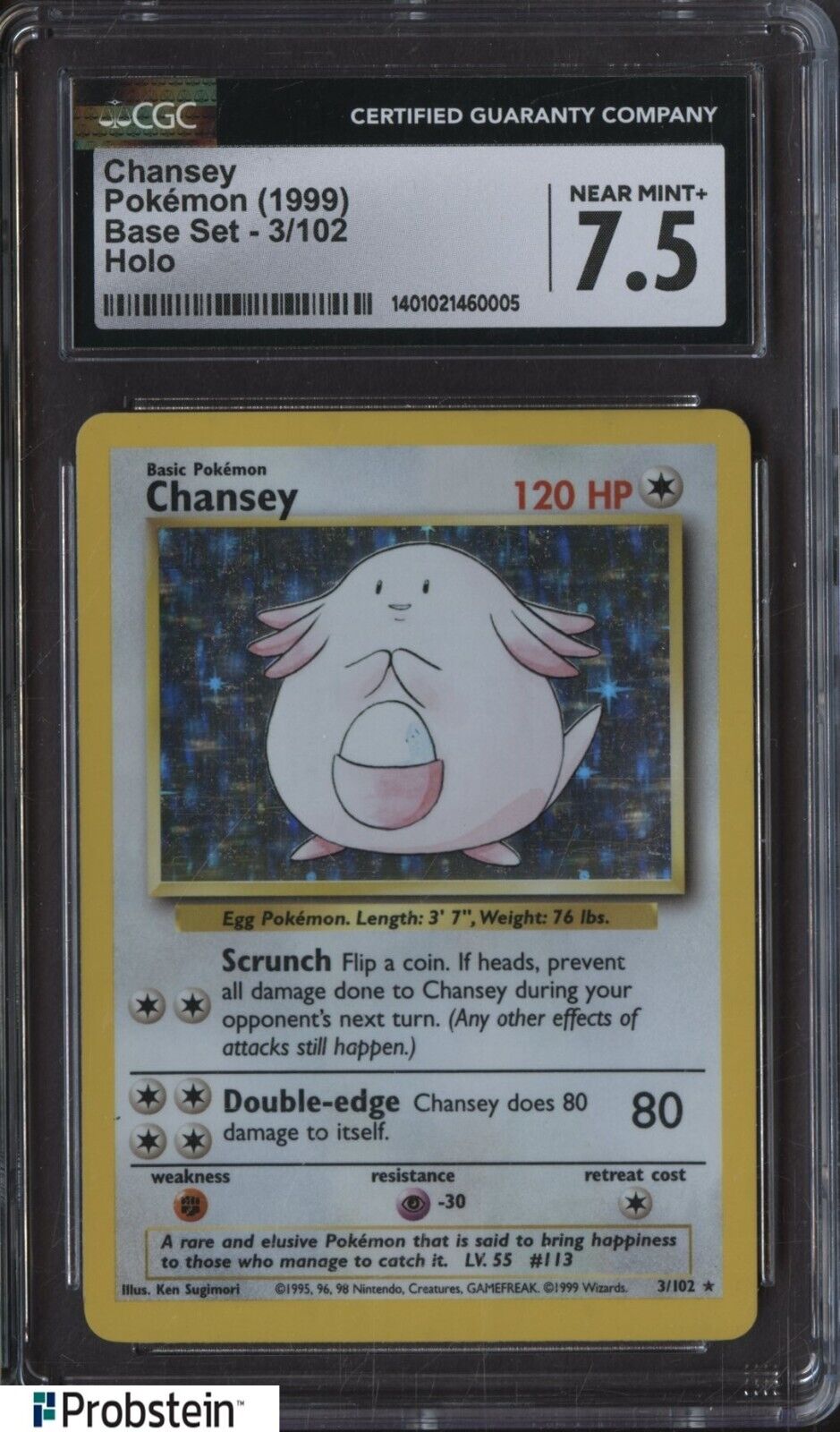 1999 Pokemon Base Set #3 Chansey - Holo CGC 7.5 NM+