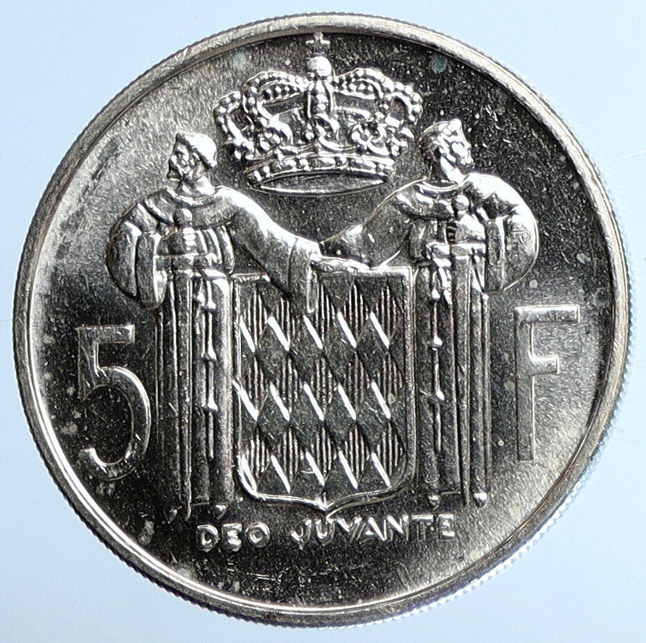 1966 MONACO King Rainier III Crown Antique Genuine Silver 5 Franc