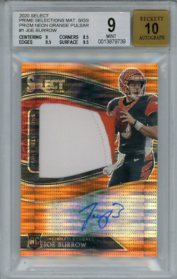 Joe Burrow Autographed 2020 Panini Select Prime Selections Neon Orange Pulsar Ma