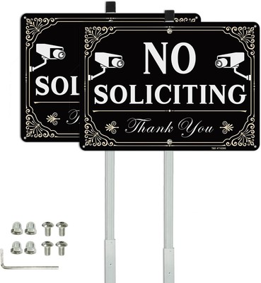 T&R Large No Soliciting Sign with 36'' Stake for Outside - 2 Pack - 14''x10'' .040