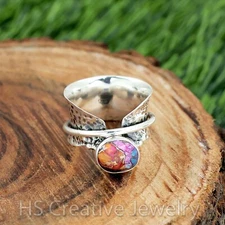 Spinner - Kingman Pink Dahlia Turquoise 925 Sterling Silver Handmade Ring