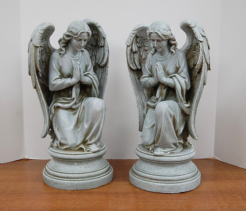 Pair of Praying Kneeling Adoring Angel Statues - 17" ht. x 9"w (CU25) chalice - 第 1/11 張圖片