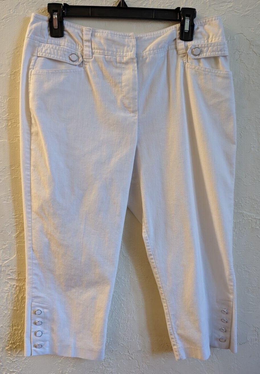 Dressbarn Capri Pants Womens Size 10 White Straight Leg Career Button