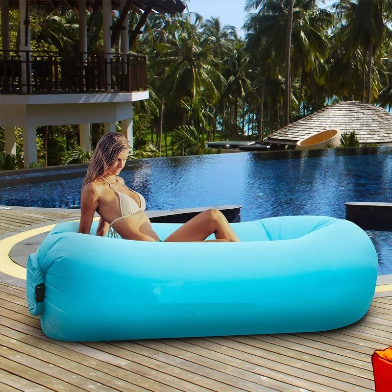 Cama Sofá Inflável Dobrável Azul - Ideal para Relajarse ao Ar Livre