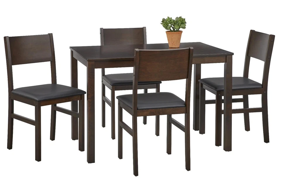 Современный кухонный обеденный набор из 5 предметов середины века из массива дерева черный эспрессо - Изображение 2 из 3