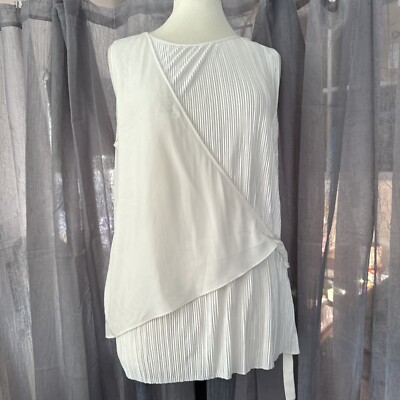 NEXT PETITE - WEISSE CRINKLE-BLUSE MIT HALBWICKELDETAILS - UK 16 SEHR GUTER ZUSTAND